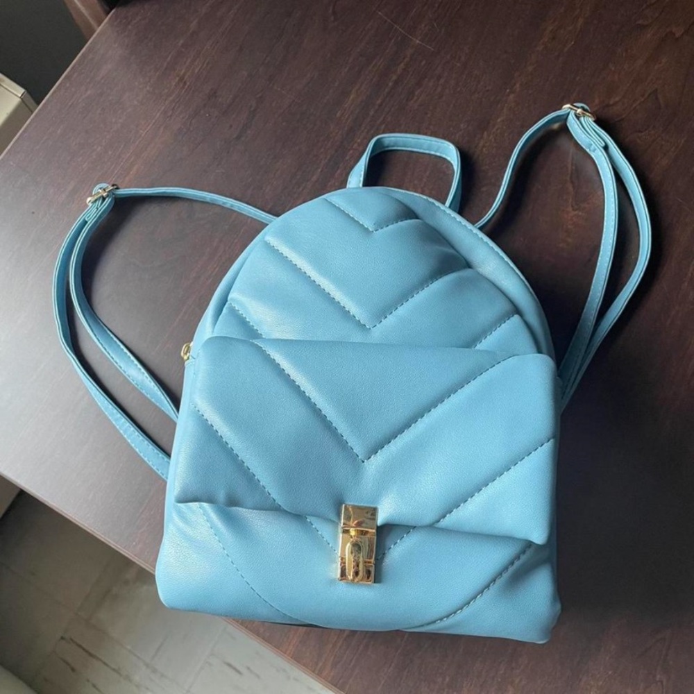 Baby Blue quilted backpack purse